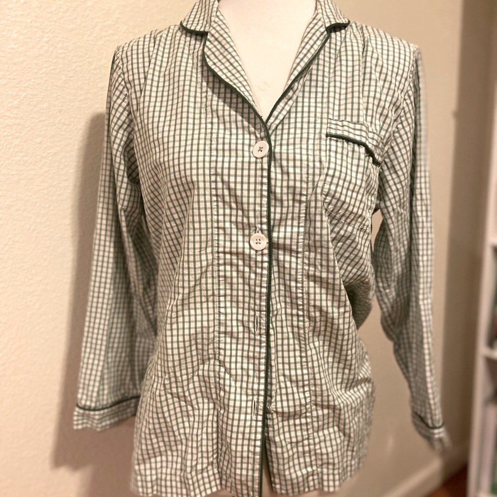 P. Jamas green plaid pajama top size M